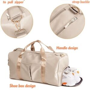 Beige Gym/Travel Duffel Bag with Shoe Compartment